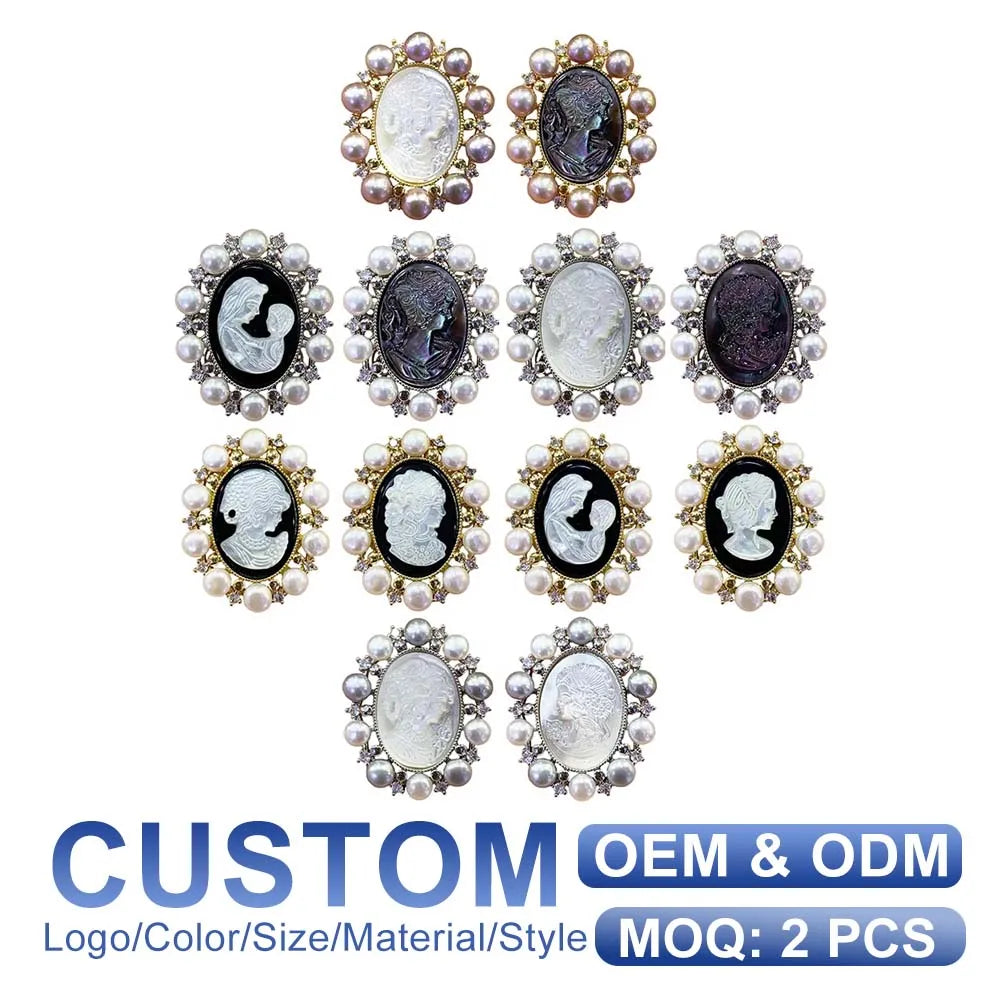 SZJINAO Women Agate Shell Oval Cut Black Pendant Brooch Jewelry Making Gemstone Flatback Cabochons