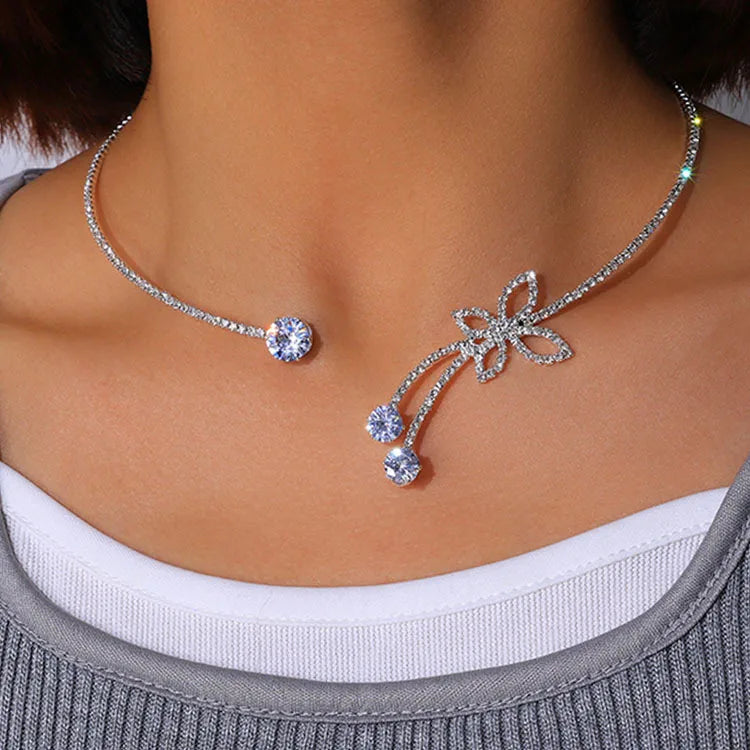 Collar De Mariposas Rhinestone Adjustable Open Butterfly Collar Full Diamond Clavicle Chain Butterfly Necklace