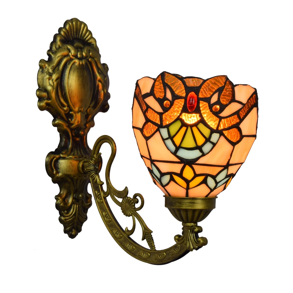 Traditional Tiffany Style Lighting Design Stained Glass Single Light Wall Lamp Led Balcony Corridor Bedside Glass Wall Lamp