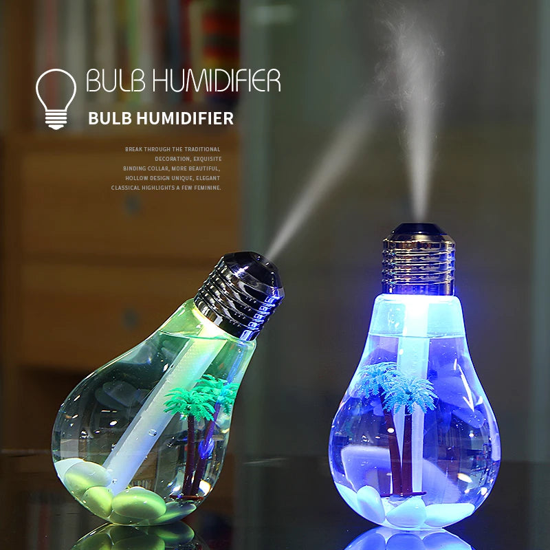 New Bulb Humidifier 400ML USB Ultrasonic Humidifier With Led Night Light Mini Aroma Diffuser Cool Mist Humidifier for Gift Home