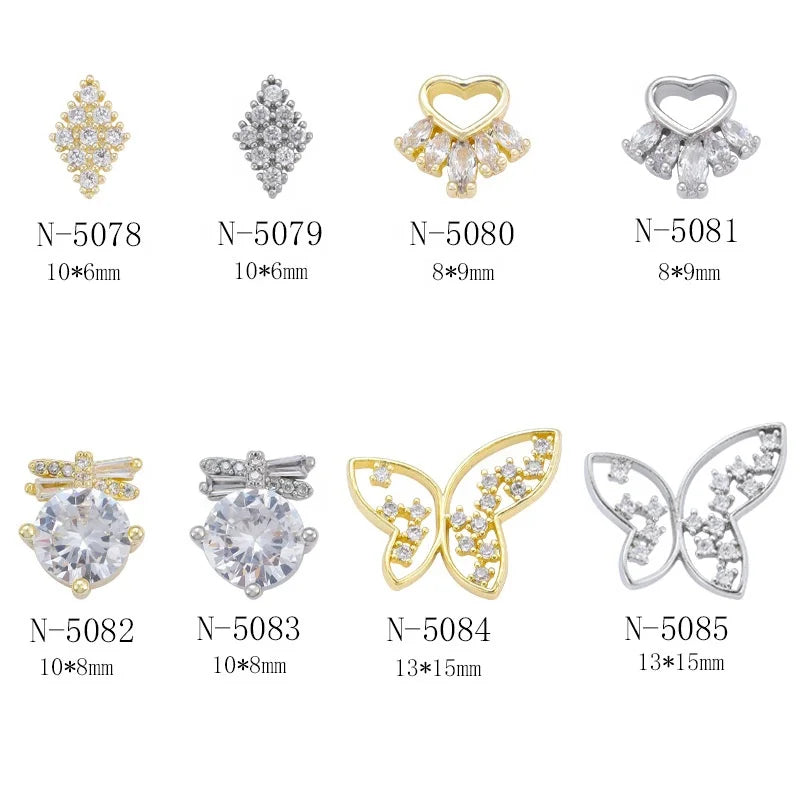 Paso Sico Brand New Japanese 3D Zircon Nail Charms with Bow Butterfly and Heart Design Luxury Nail Accessories