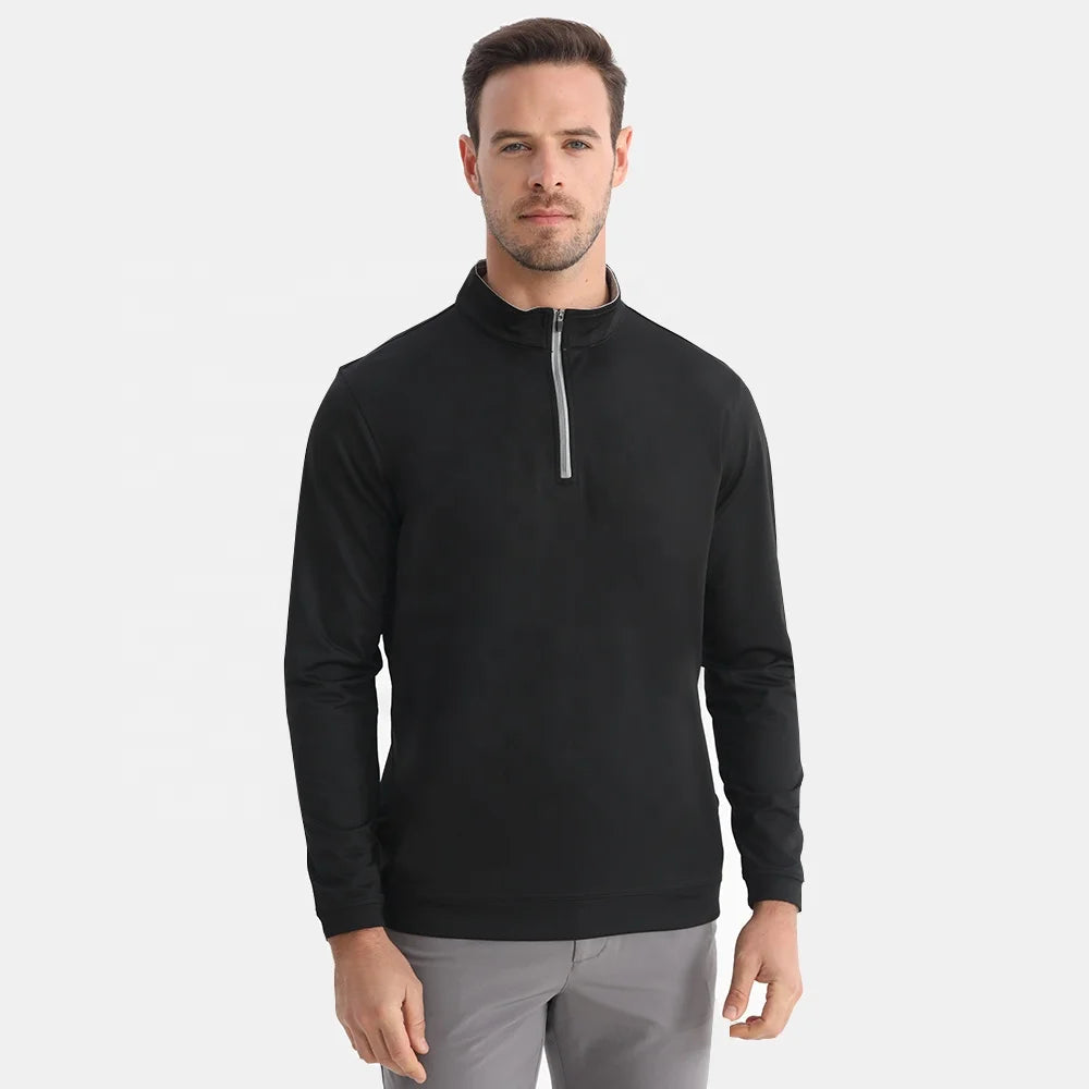 Wholesale Black Blank Golf Pullover Polyester Spandex Stand Neck Crewneck Sweatshirt Unisex Quarter Zip Pullover