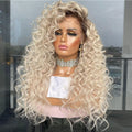 Hot Sell Ombre Blonde Brown Color 25mm Curly Wave Texture Pre Plucked Invisible Knots Cuticle Aligned Lace Frontal Wigs
