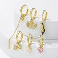 6Pcs Unique Design Black High Heel Earrings with Pink Zircon Accent Women Jewelry Earrings Set