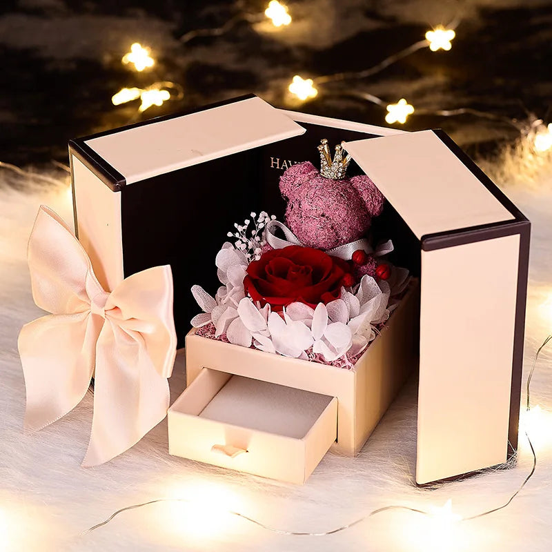 Valentine's Day Novel Creative Gift Eternal Life Rose Lipstick Gift Box Birthday Flower Ring Pendant Jewelry Box