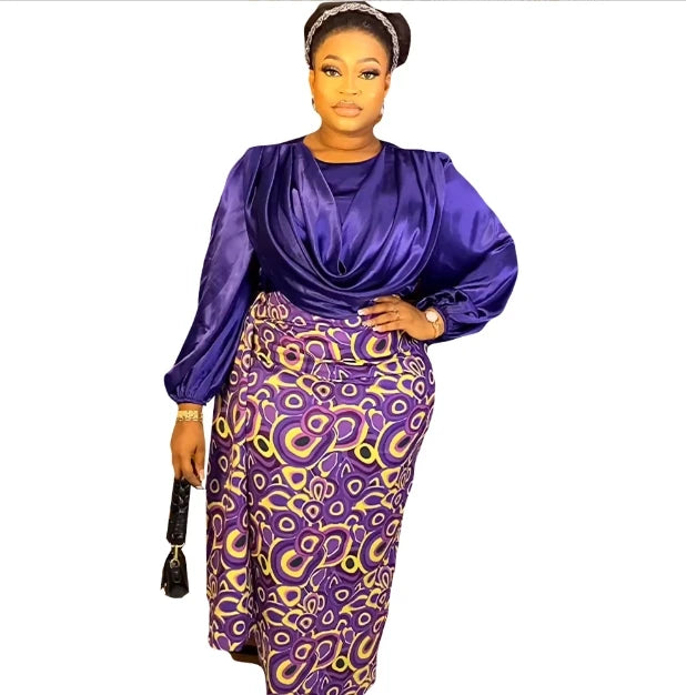 African Women's Oversized Printed Color Contrast Fashion Two-piece Dress Evening Dress