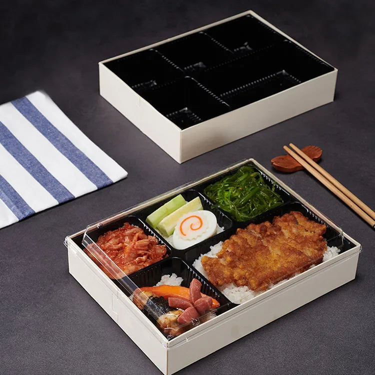 Packaging & Printing Paper Package Boxes Disposable Takeaway Folding Lunch Bento Cake Dessert Biodegradable Wood Sushi Bento Box