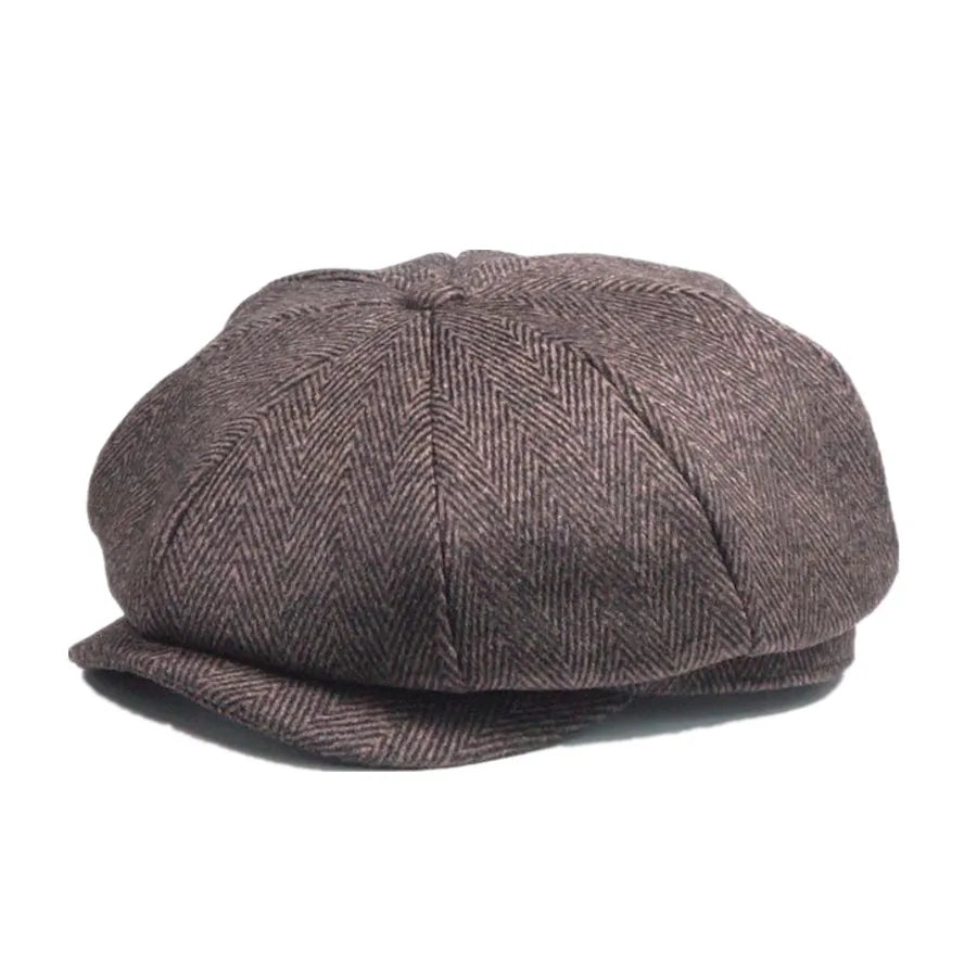 Custom Brand Men's Flat Newsboy Hat Herringbone Tweed Wool Ivy Golf Style for Casual Winter Scenes 50-52cm Adults