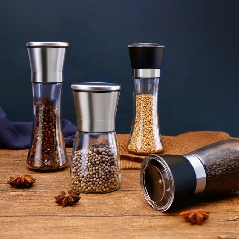180ml Home Kitchen Manual Grinder Bottle Metal Food Mills for Seasoning Black Pepper and Sea Salt Glass Bottle