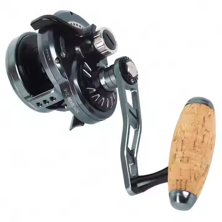 Big Drag Power Overhead Slow Jigging Fishing Reels Saltwater 9+2BB Cork Knob Handle 6.3:1 Casting Slow Pitch Fishing Reel