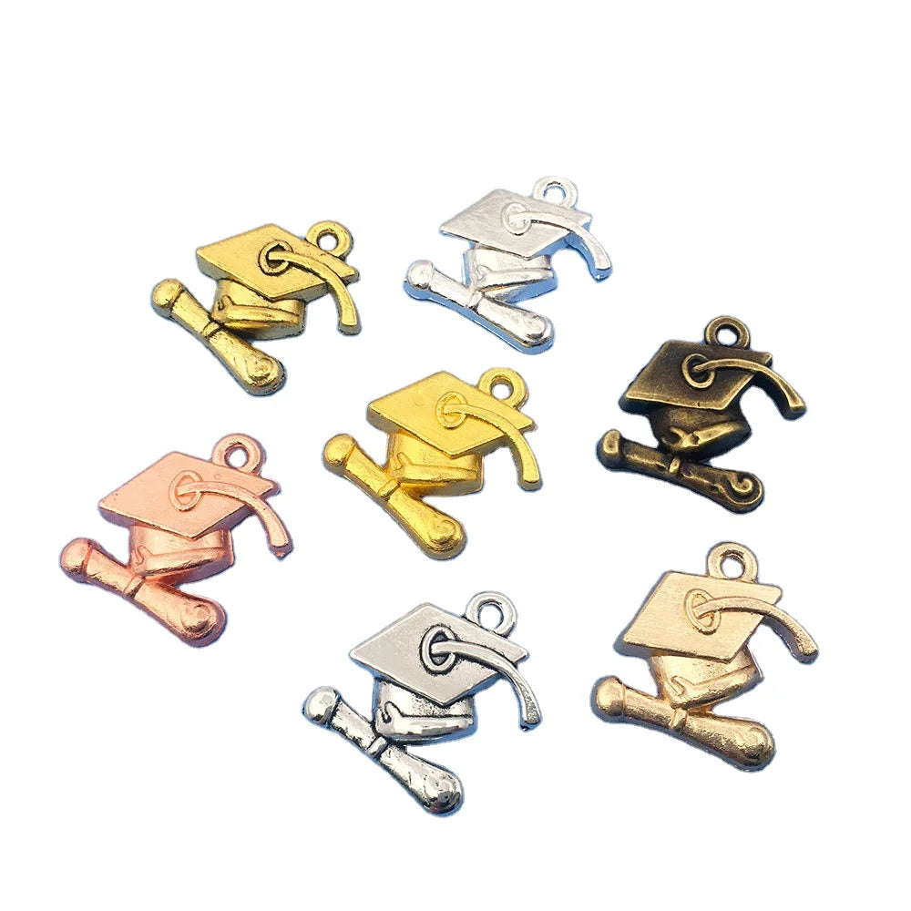 Wholesale DIY Jewelry Findings Accessories Making Metal Zinc Alloy Graduation Hat Pendant Charm