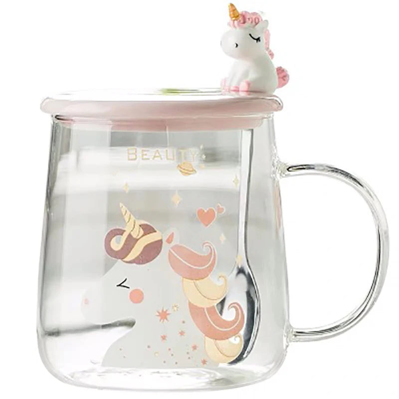 Unicorn Mug Cup Cute Glass Tea Water With Bamboo Lid Straw Student Double Single Walled Milk Juice Cold Drinking Coffee Candle