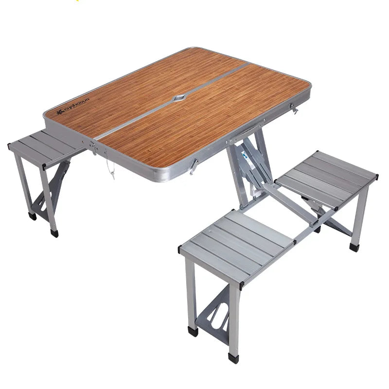 Portable Folding Camping Picnic Table with Seats Chairs and Umbrella Hole Lightweight Compact Aluminum Camping Suitcase Table
