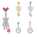 Hot selling wholesale heart bear moon silver gold rhinestone stainless steel navel ring for women jewelry body piercing