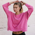 Women's XL Outdoor O Neck Long Sleeve Heavyweight Soft Loose Oversize Sweater Breathable Elastic Sports Wear Logo Waist Solid