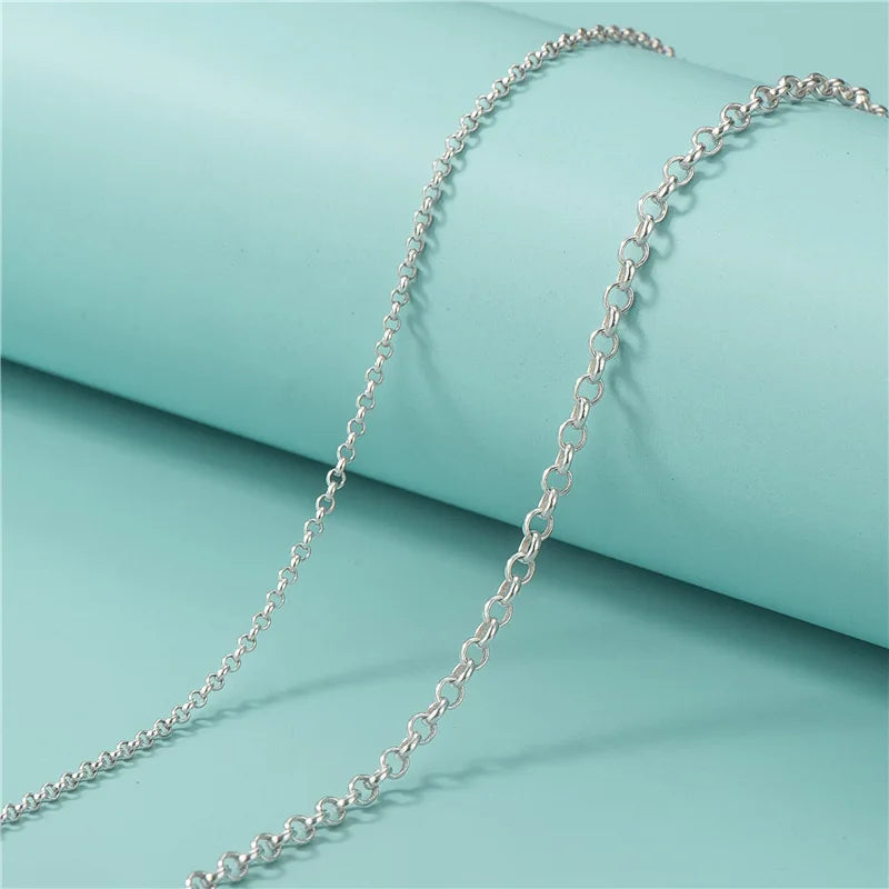 Classic 925 Sterling Silver Rolo Round Cross Cable O-ring Jesus Oval Link O Shaped Link Chain for Men Women Jewelry Making