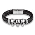 Wholesale High Quality Men Braided Titanium Steel Skull Bracelet