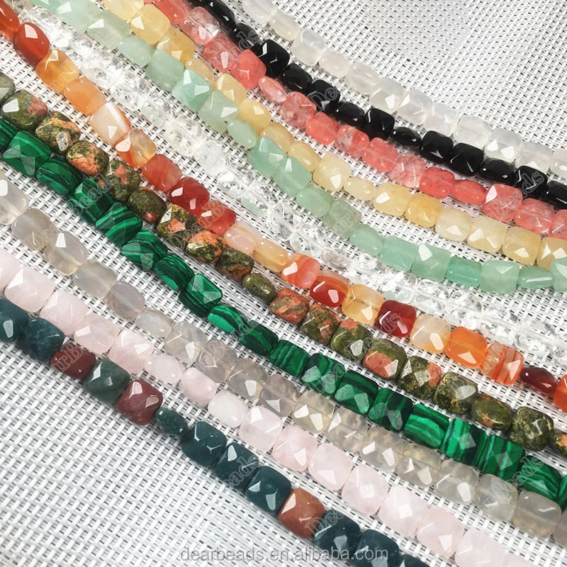 Multi Gemstone Faceted Square Shape Loose Beads Tiger Eye Turquoise Stone Beads for DIY Jewelry Making 8 10 12mm Length 20cm