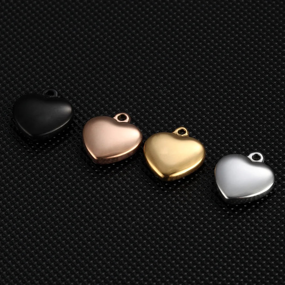 14MM High-Polished Stainless Steel Heart Shape Pendant Charm Gold Custom Logo Engraved for Children's Jewelry DIY Accessories