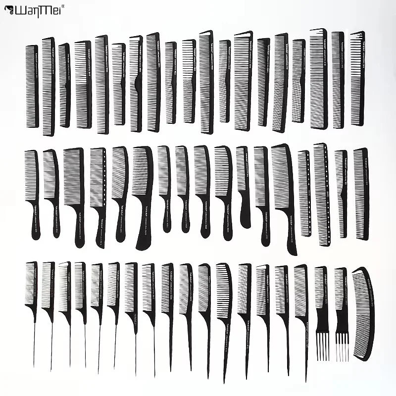 Wanmei Personalized Carbon Fiber Salon Hair Styling Hairdressing Antistatic Comb High Quality Tail Black Hair Cutting Combs