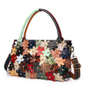 Ladies Handbag Snake Pattern Genuine Cow Leather Flower Decor Messenger Tote Bag Female Top Handle Shoulder Bags for Women