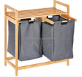 Bamboo 2 Section Laundry Sorter Hamper Shelf with Removable Bag Drawable Out Design