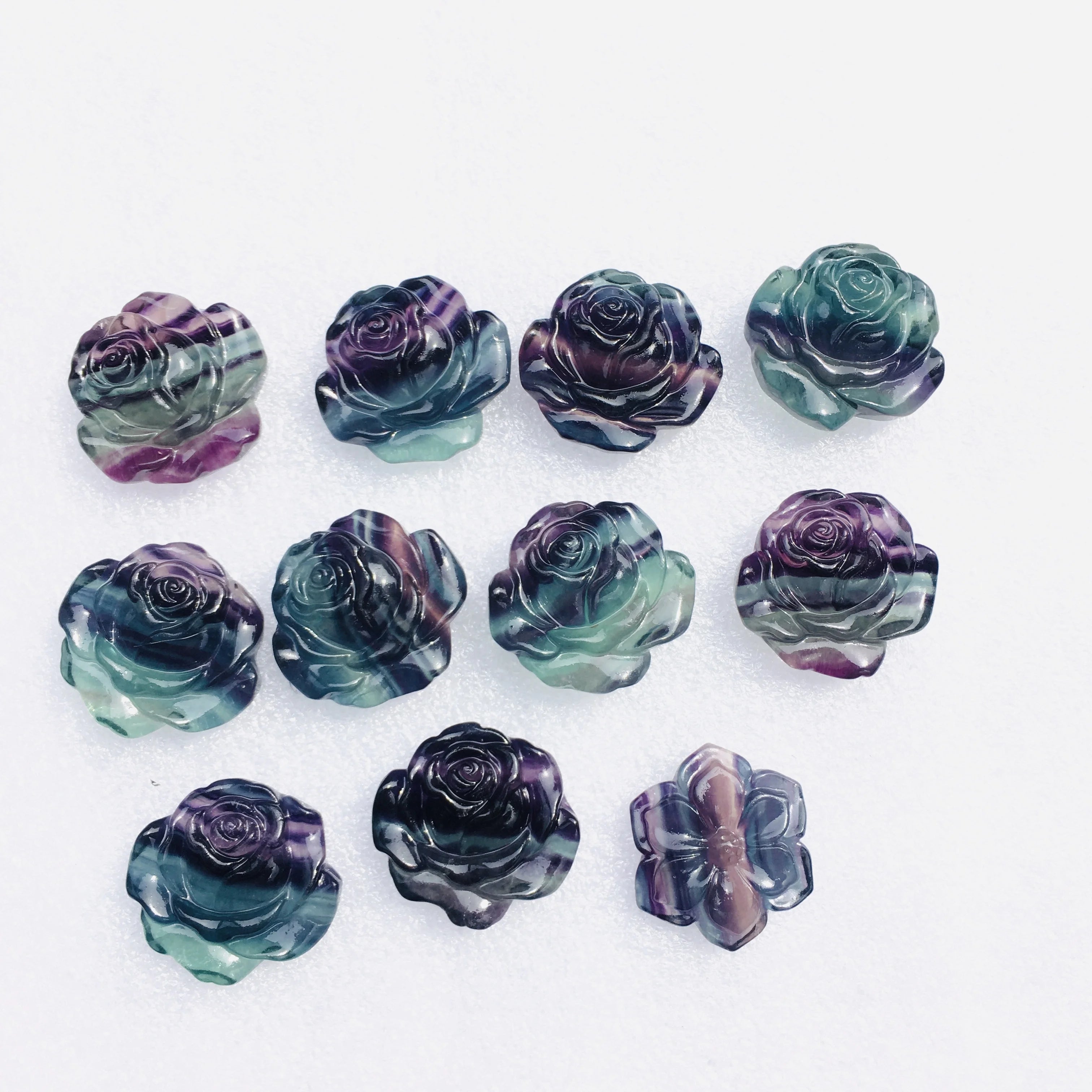 Wholesale High Quality  Hand Carved Crystal Flower Natural rainbow  Fluorite Flower for Decoration