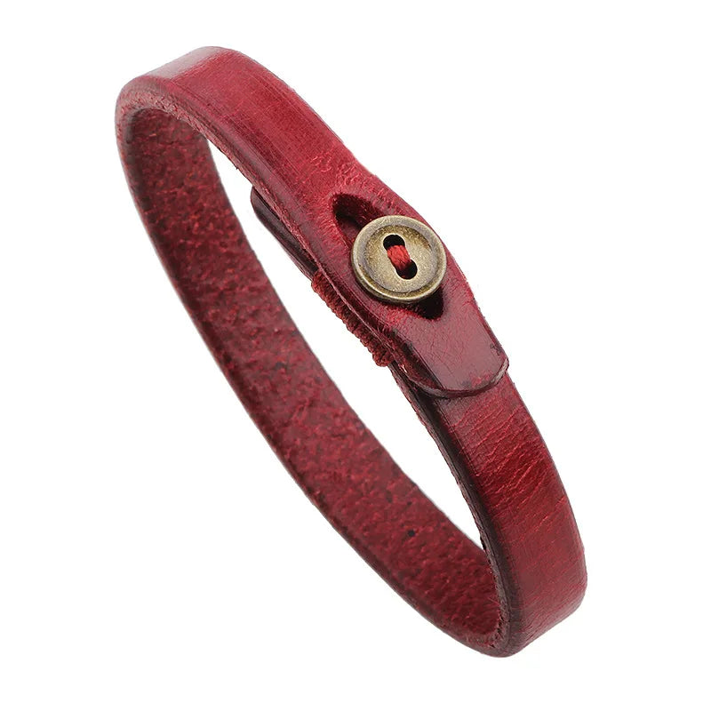 Simple Luxury Women Men Jewelry  Genuine Leather Brass Button Closure Bracelet
