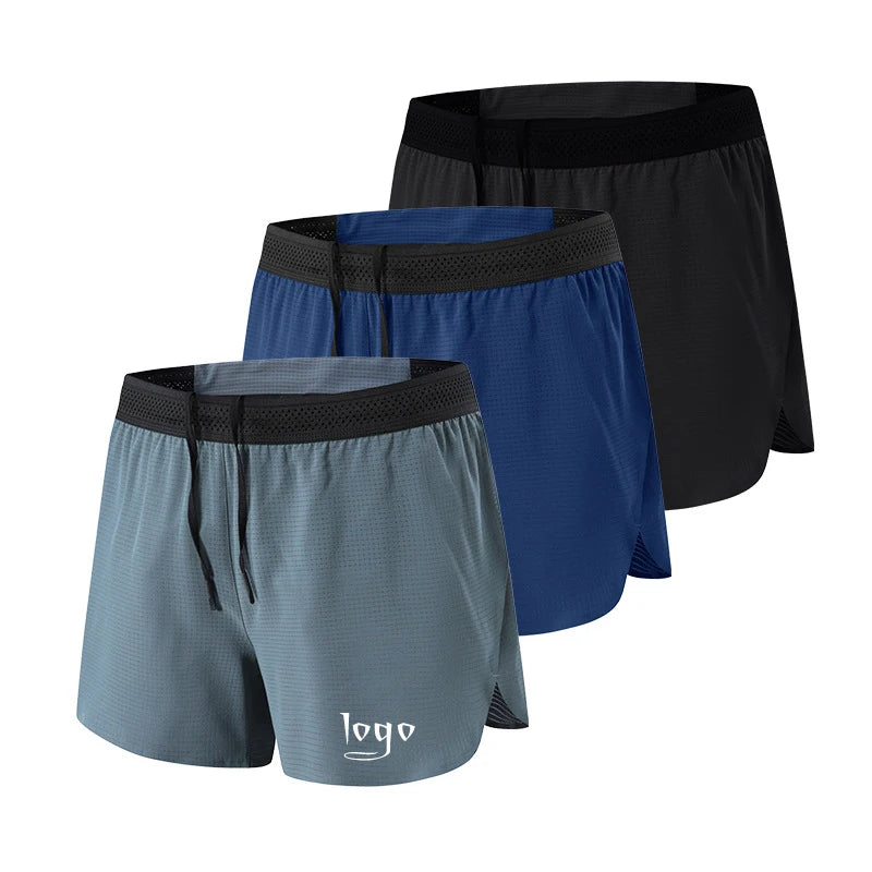 Men's New Casual Summer Sports Gym Shorts 100% Polyester Breathable Quick-Drying 2-in-1 Sweatpants Plain Trunks Drawstring