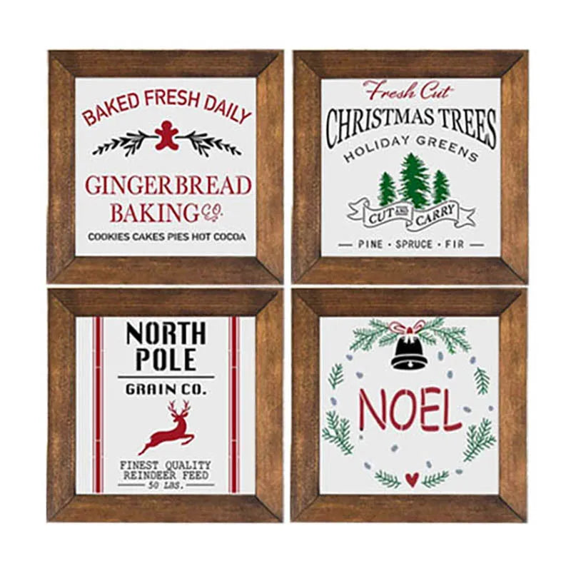 Hot Sale Square Wooden Sign Christmas Wooden Plate Sign Design Hanging Wall Wreath Decoration