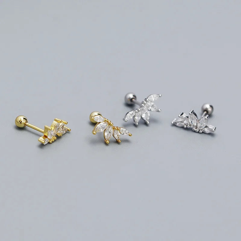 925 Sterling Silver Oval Stone Zircon Screw Back Wedding Stud Earrings for Girls Beautiful Jewelry