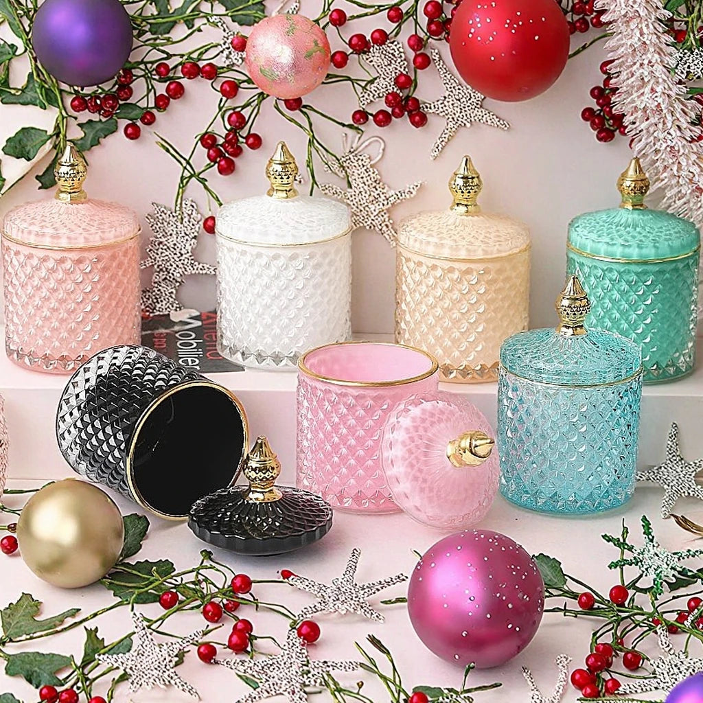 Wholesale Christmas Home Decoration  Candy Jar with Lid for Candle Wax Use Scented Candlestick Holder
