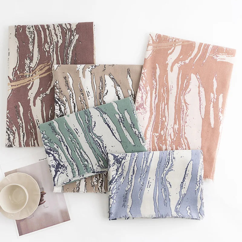 Fresh and Sweet Vertical Marble Scarf  Market 2023 Autumn and Winter Elegant and Warm Shawl Print Scarf for Women