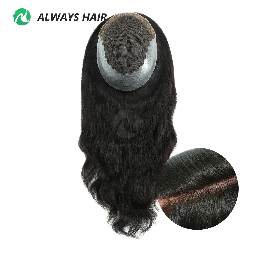 7x9" Hair Pieces for Women Remy Burman Hair 16" Natural Straight French Lace & PU Q6 Hair Topper