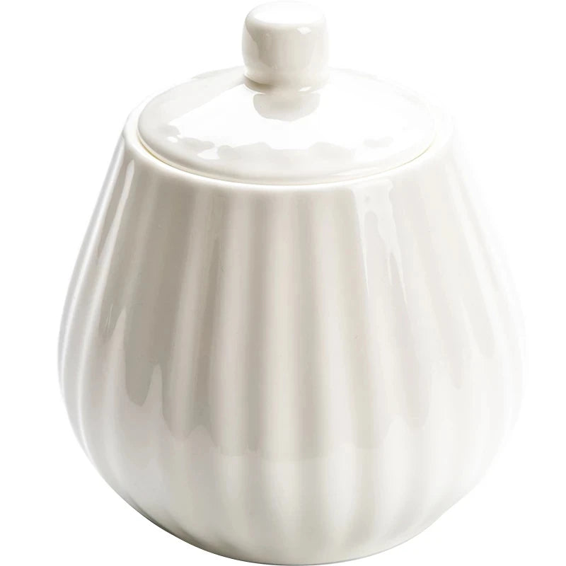 European Fresh Style Modern Luxury Ceramic Melon Sugar Bowl Sauce Spice Pot Cover Eco-Friendly 301-400ml Capacity Storage Jars