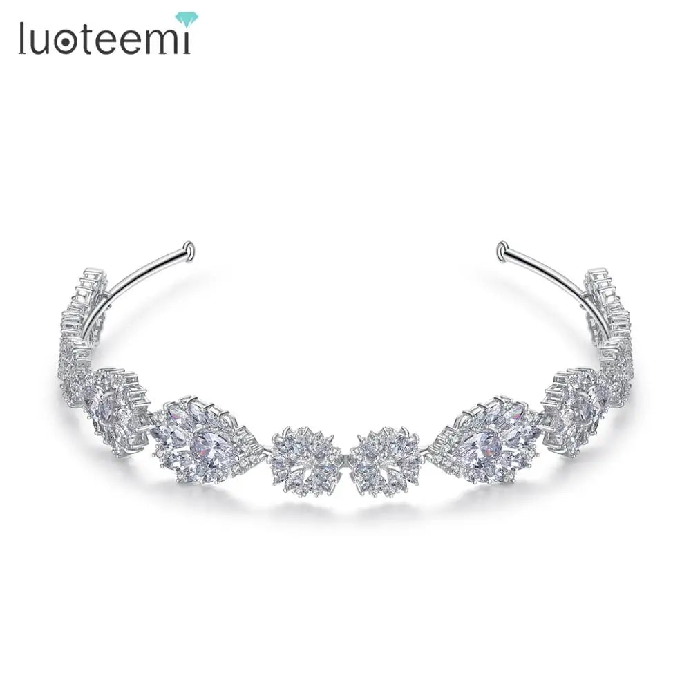 LUOTEEMI Luxury Fashion CZ Luxury Queen Tiara Cubic Zirconia Tiaras Hair Accessories Women Jewelry