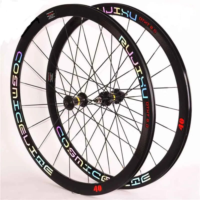 40mm Aluminum Alloy Carbon Straight Pull Hub Clincher Rim Fixed Wheelset 700C Single Speed Reflective Marking Black Finish Wheel