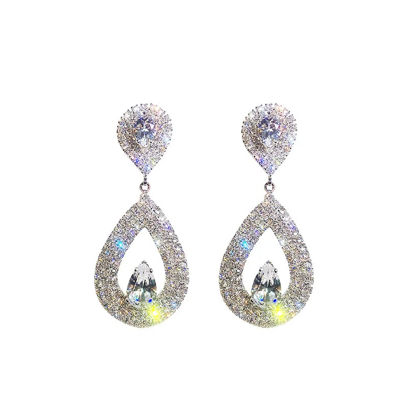 Shiny Rhinestone Long Earrings Women Korean Personality Wild Earrings Diamond Drop Earrings