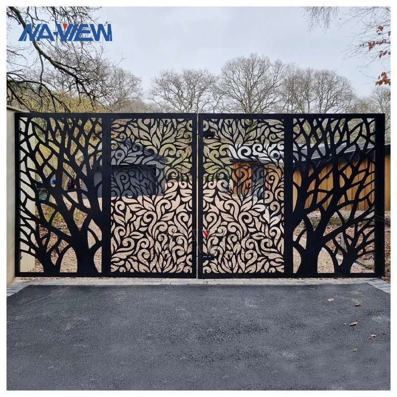 Modern 3/4/5/6 ft High Heat Treated Aluminum Steel Fence Panels 4X8/4X6 Gate Driveway Security Eco-Friendly Powder 3D Modeling