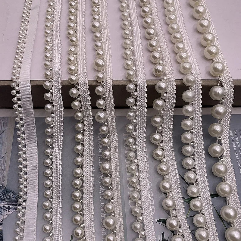 JFL031 Sewing Accessories Pearls Beaded Lace Fabric Clothing Decoration Pearl Trim Lace for Clothing
