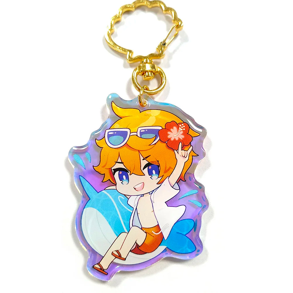 Kuien Wholesale Custom Printed Acrylic Epoxy Translucent Rainbow Hologram Anime Plastic Keychain Charms