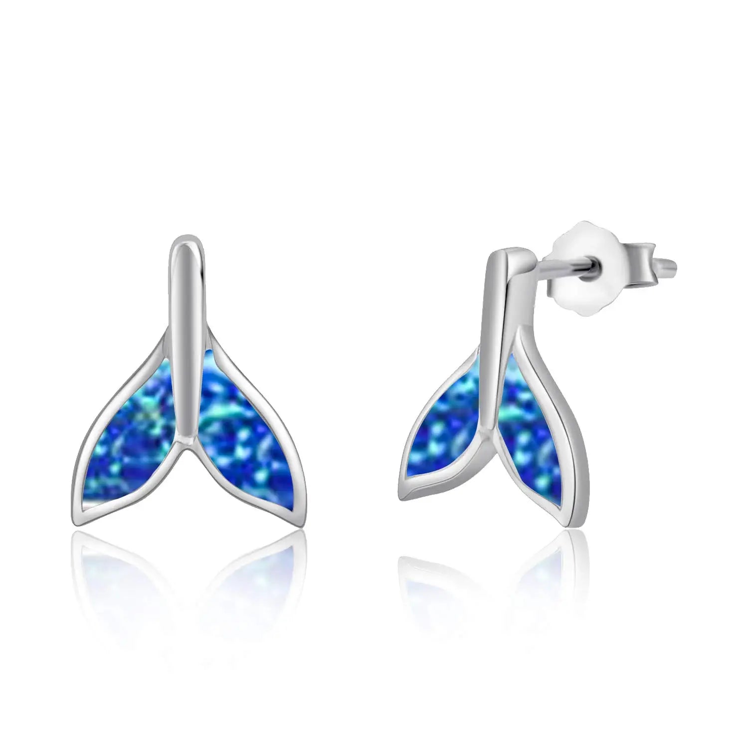 Blue Fire Opal Mermaid Tail 925 Sterling Silver Stud Earring for Women Opal Jewelry