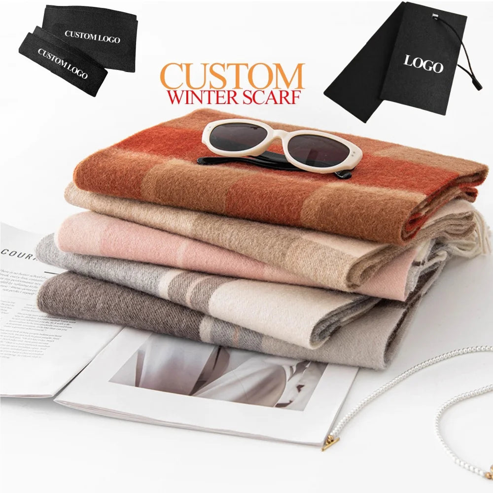 Wholesale Winter Warm Scarves Ladies Women Wool Custom Logo Winter Soft Shawl 100% Wool Scarf