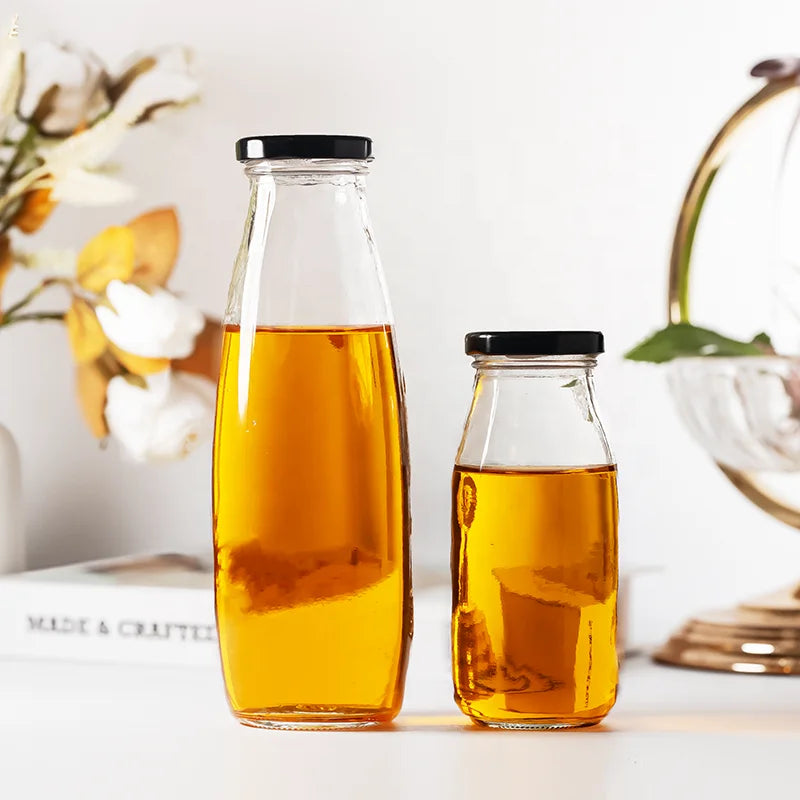Empty Transparent Milk Glass Bottle 200ml 250ml 500ml 1l Milk Juice Tea Drink Glass Bottle With Lid