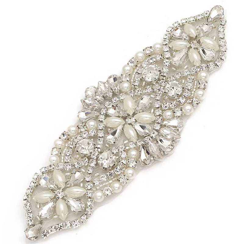 DIY Clothes Accessories Handmade Rhinestone Motif for Shoes Wedding Dress Iron-on Diamond Crystal Beaded Pearl Applique Patch