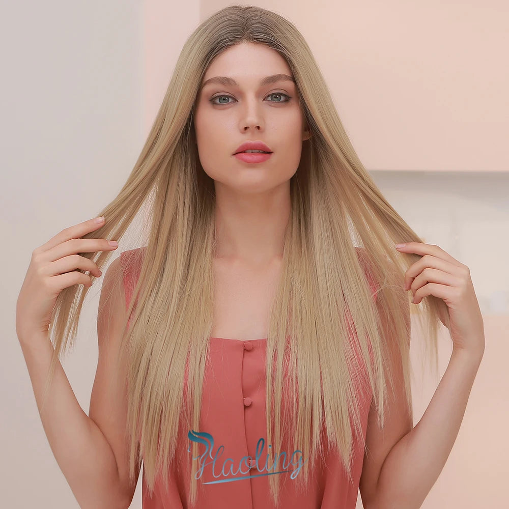 Fast Delivery Blonde 613 Lace Wig Synthetic Lace Part Wigs for Black Women Straight 613 Lace Frontal Wigs Heat Resistant Fiber