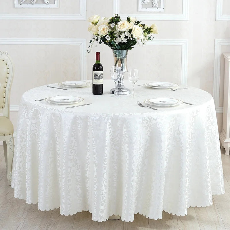 Hot Selling Wholesale Yarn Dyed White Round Tablecloths Hotel Restaurant Wedding Dinner Polyester Table Cloth Bulk