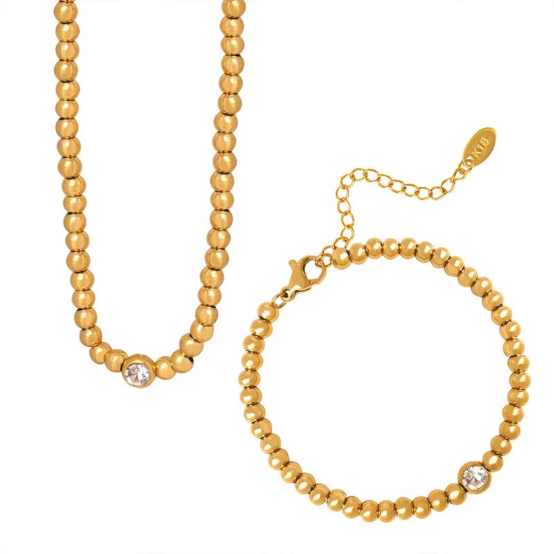 Fenny 18K Gold Plated Geometric Circle Hand Beaded Personalized Round Zircon Pendant Stainless Steel Necklace Jewelry for Wo