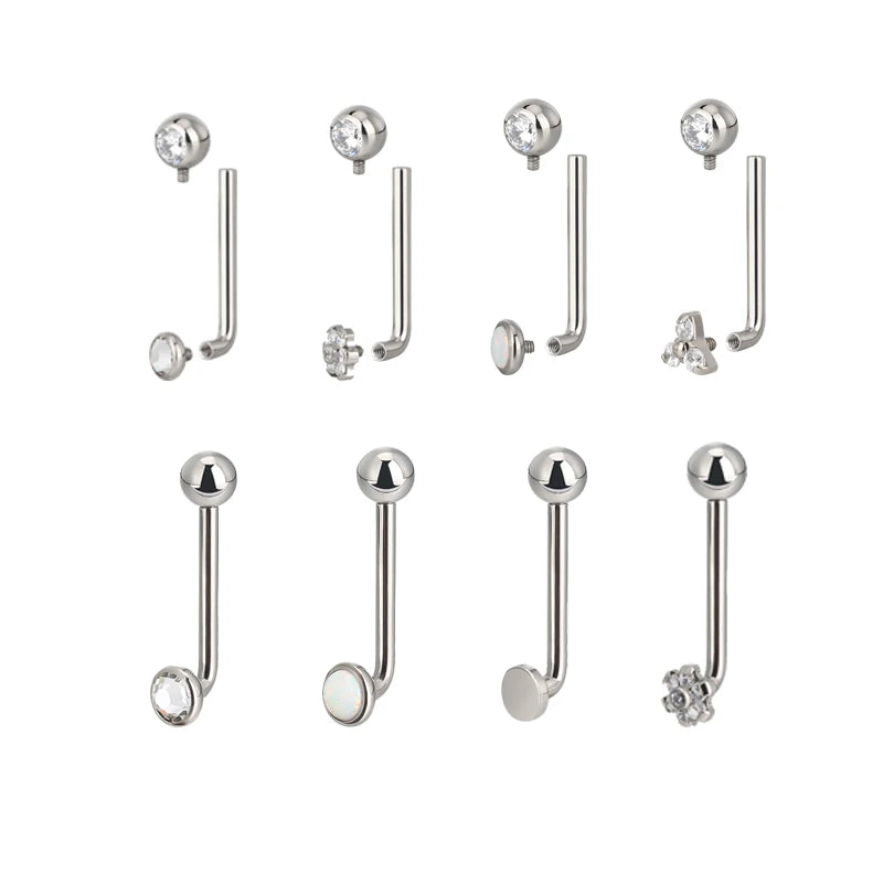 GZN ASTM F136 Titanium Body Piercing 14G Jewelry CZ&Opal Disc and Ball Internally Threaded Micro Navel Ring Christina Bar