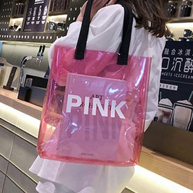 Candy Color Waterproof Clear Plastic Jelly Summer Beach Bag Ladies Transparent PVC Tote Handbag with Letter Pattern
